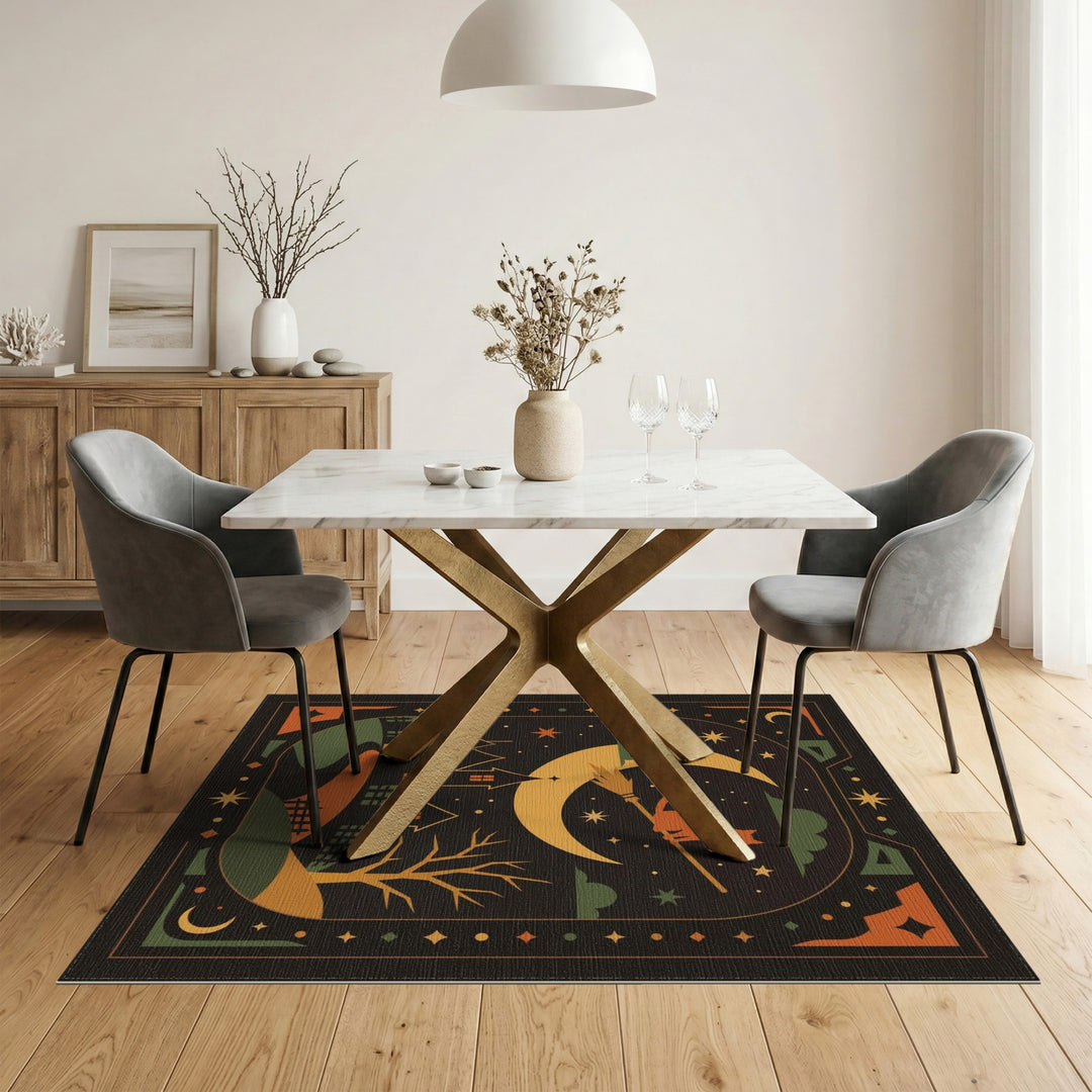 Witch Cat on Broom Halloween Area Rug