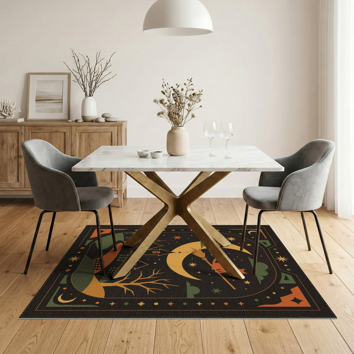Witch Cat on Broom Halloween Area Rug