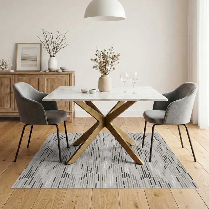 Grey Geometric Dashed Area Rug