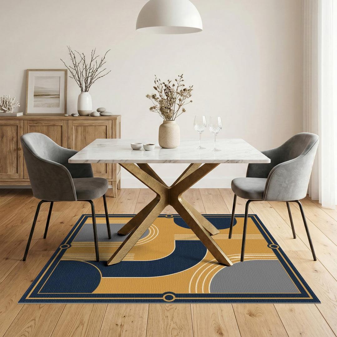 Navy and Gold Geometric Area Rug
