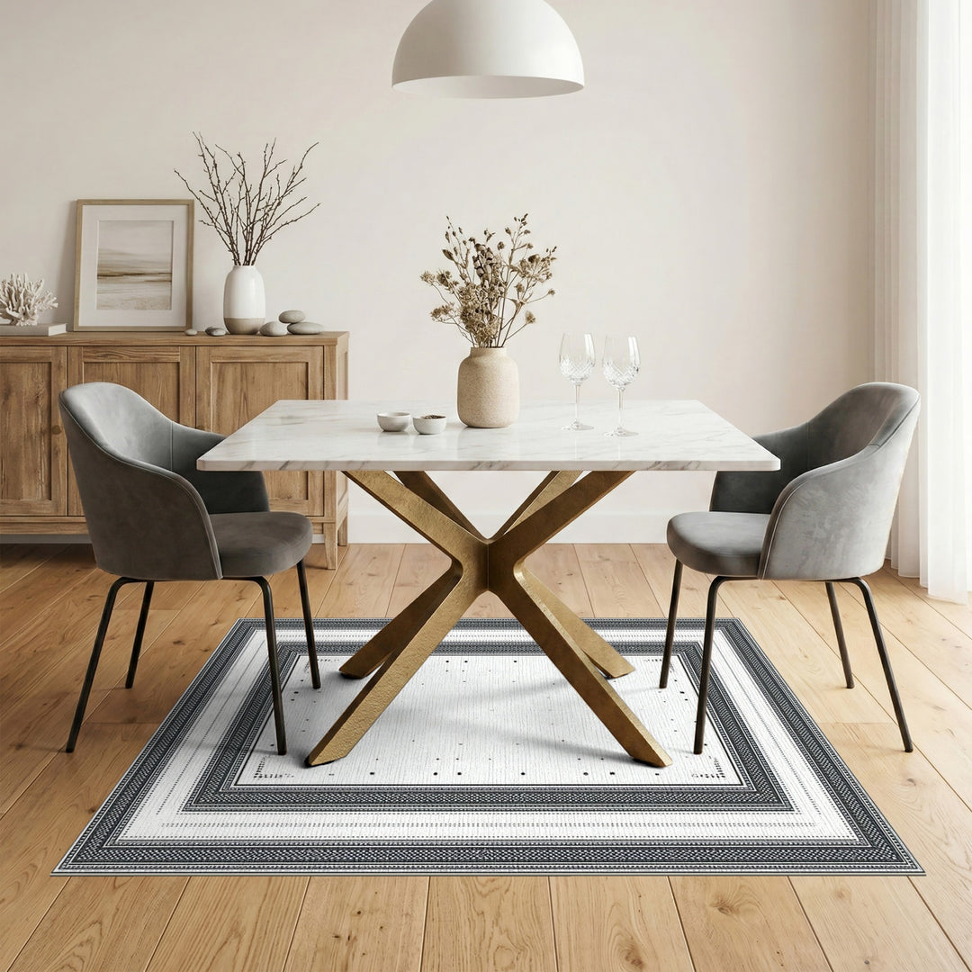 Black White Traditional Persian Border Rug