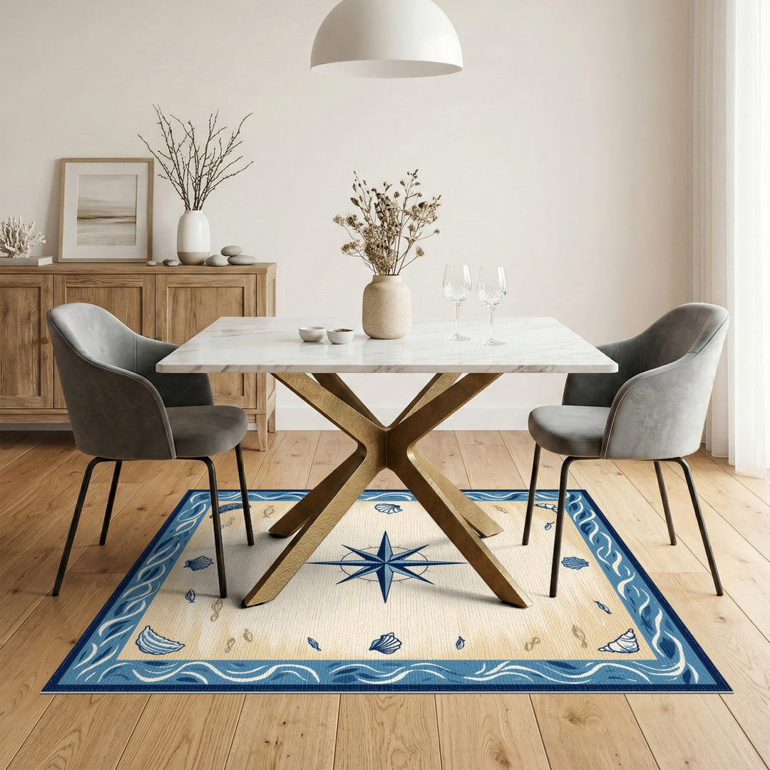 Blue and Teal Coastal Compass Blue Area Rug