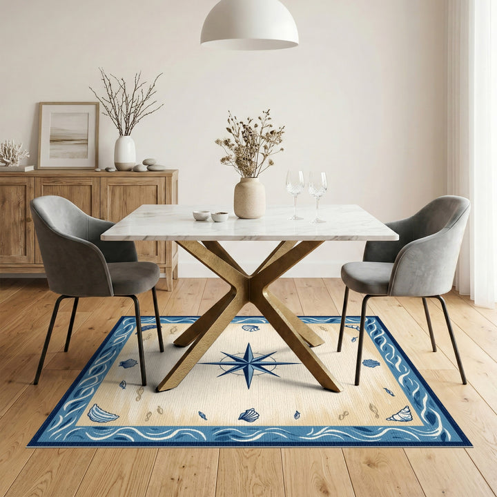 Blue and Teal Coastal Compass Blue Area Rug