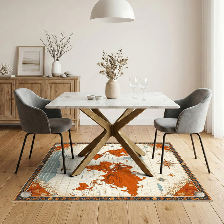 Vintage Orange World Map Area Rug
