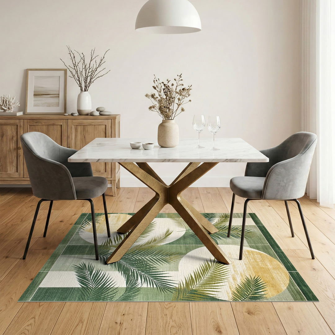 Geometric Modern Green Geometric Palm Leaf Area Rug