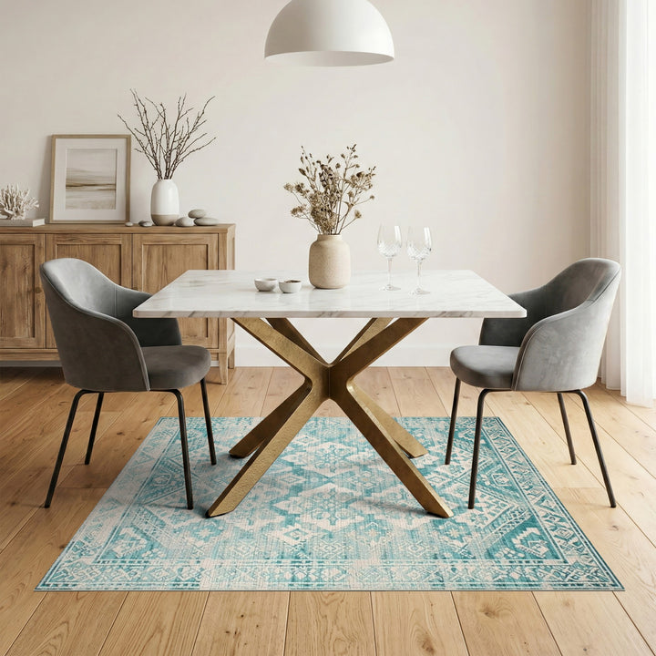 Teal Distressed Vintage Medallion Area Rug