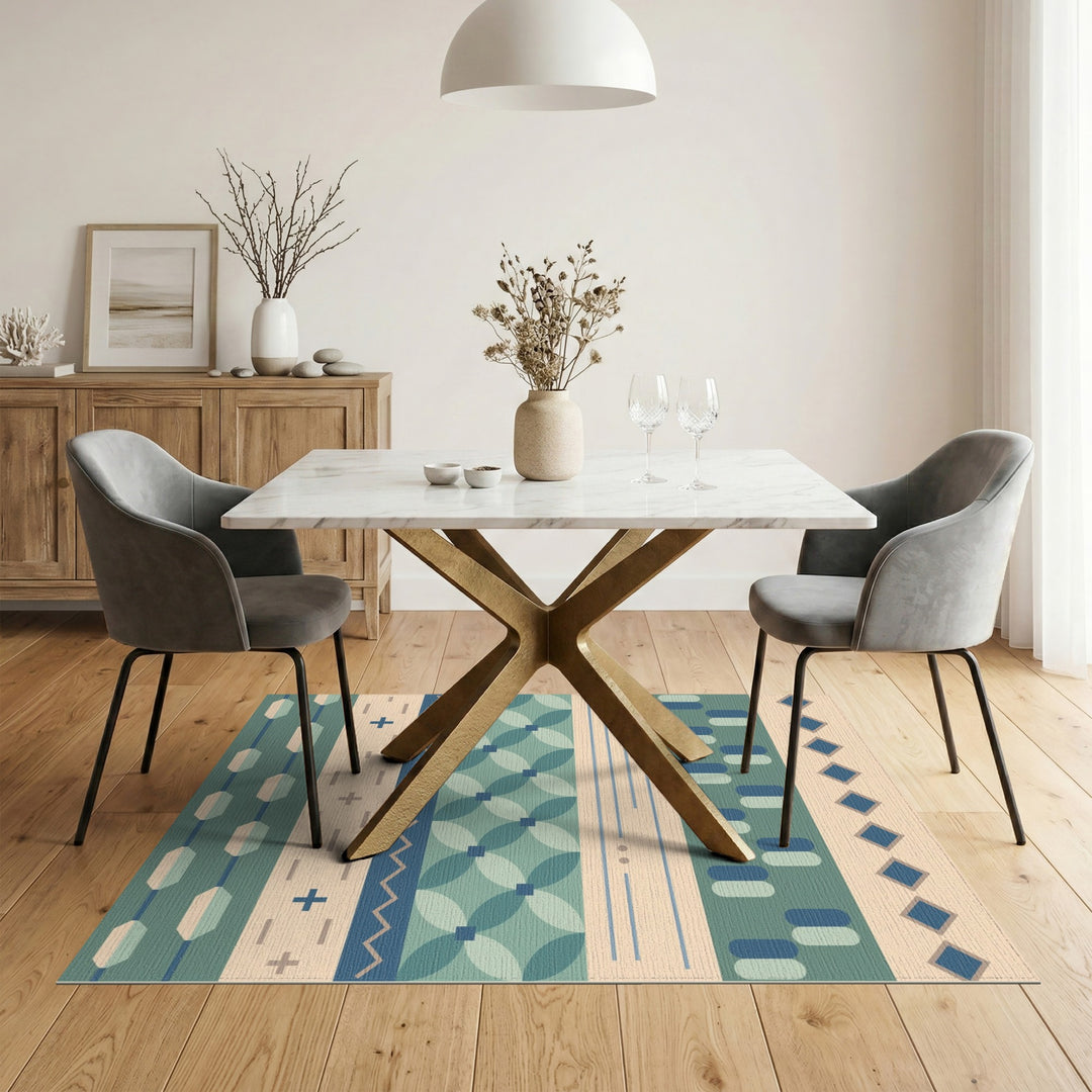Blue Teal Geometric Area Rug