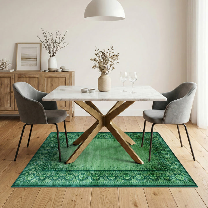 Green Floral Vintage Area Rug