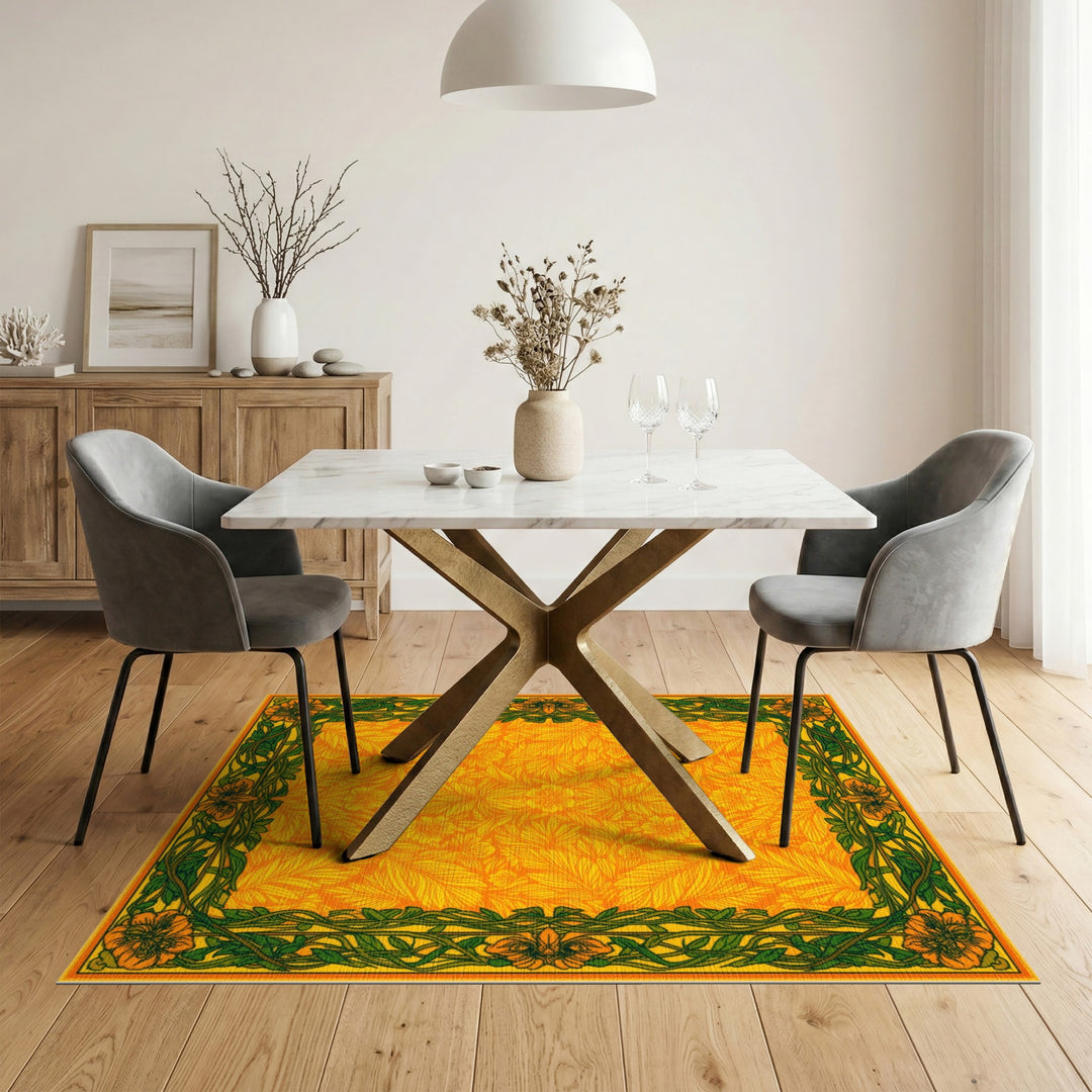 Yellow Floral Vintage Area Rug