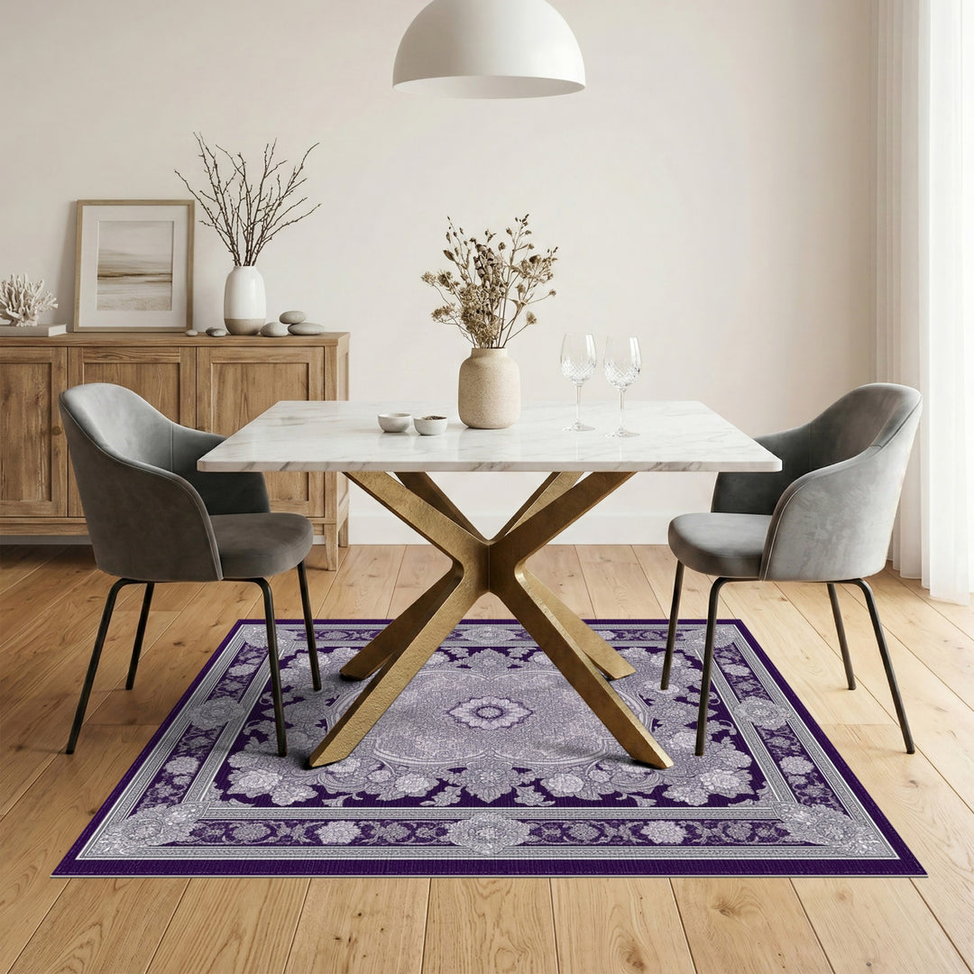 Purple Floral Medallion Persian Traditional Persian Area Rug