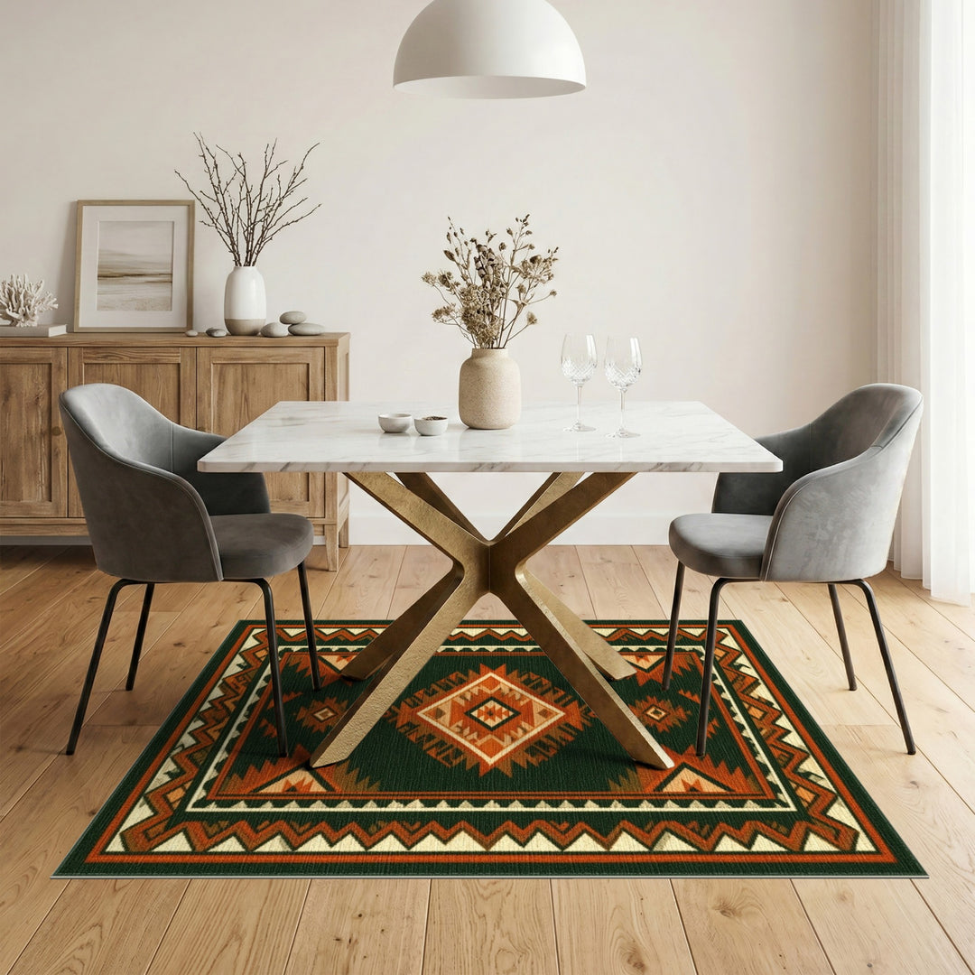 Forest Green Southwestern Geometric Area Rug