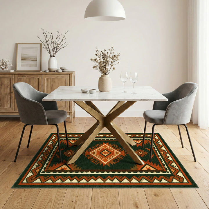 Forest Green Southwestern Geometric Area Rug