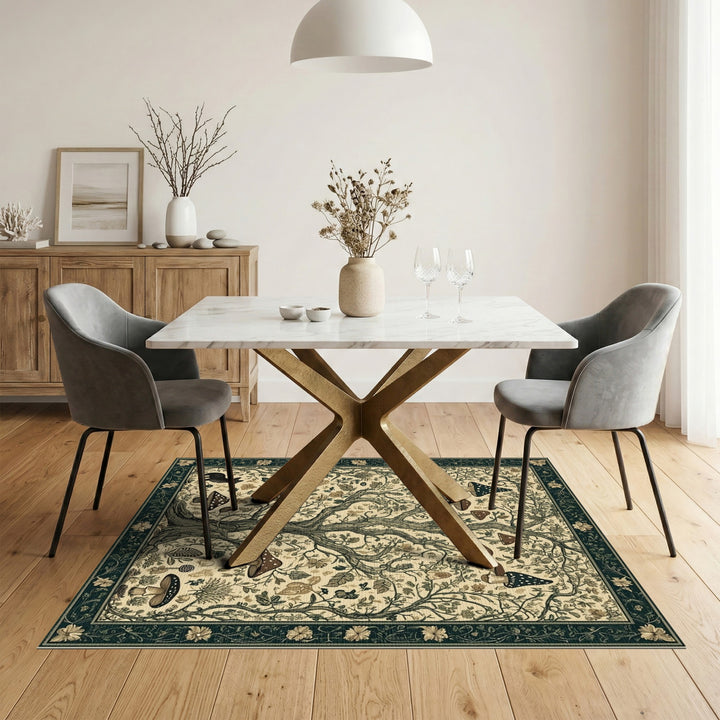 Vintage Mushroom Tree Fox Area Rug