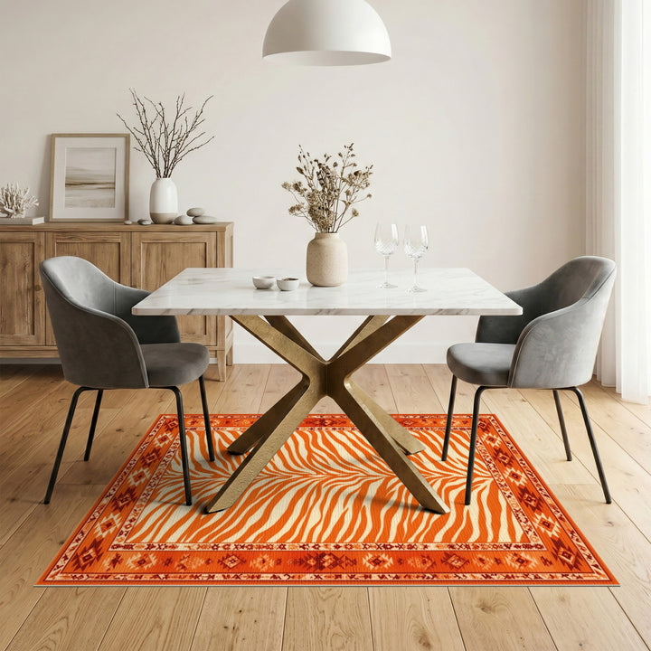 Orange Zebra Print Southwestern Area Rug