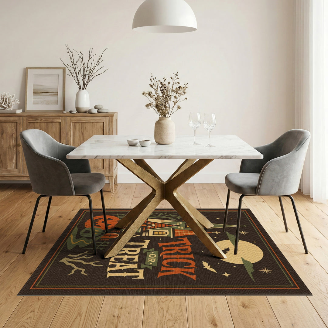 Distressed Vintage Trick or Treat Halloween Area Rug