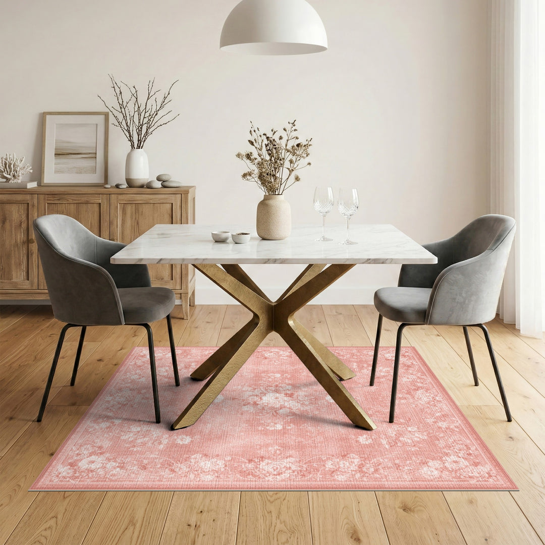 Pink Floral Vintage Washable Area Rug