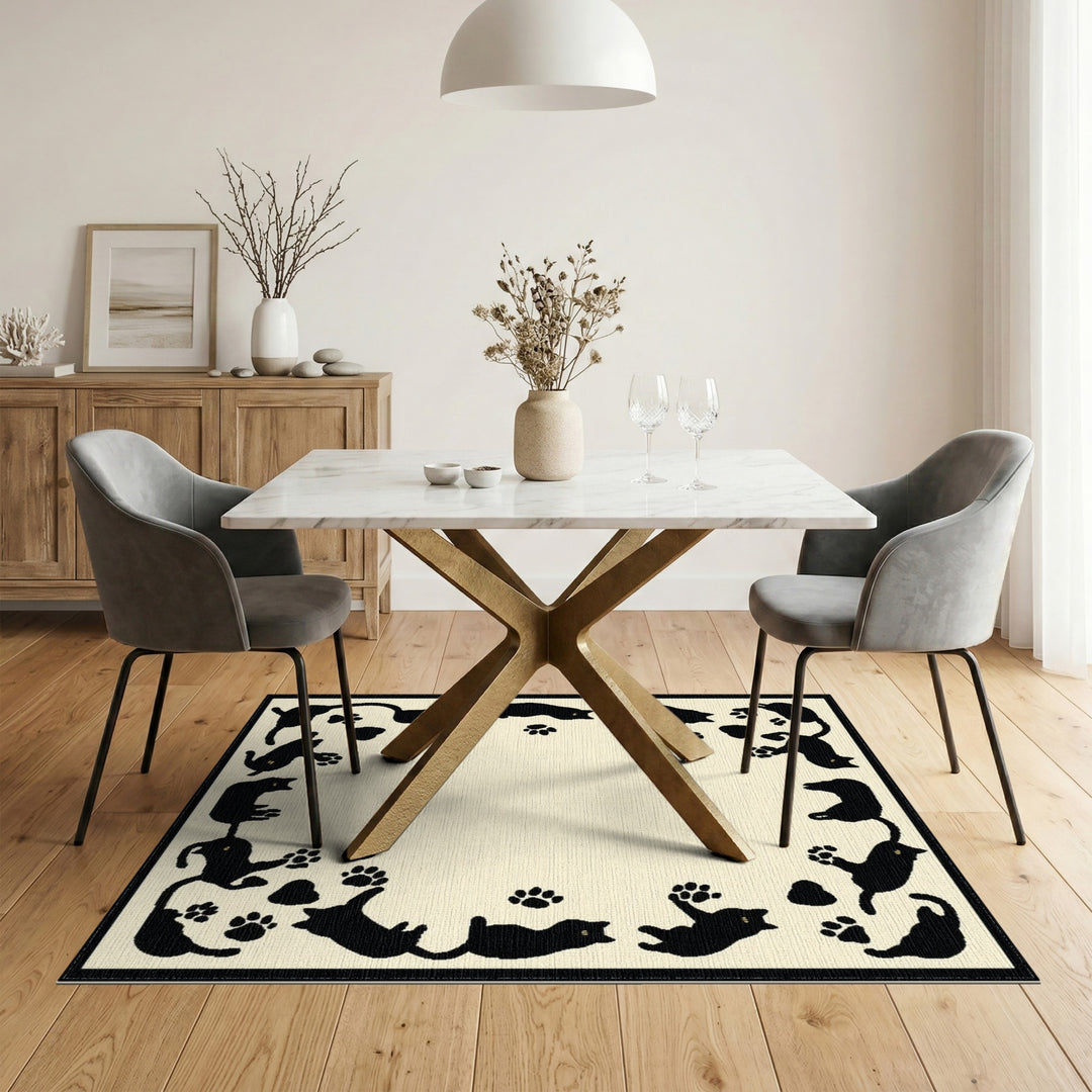 Black Cat Paw Print Washable Area Rug