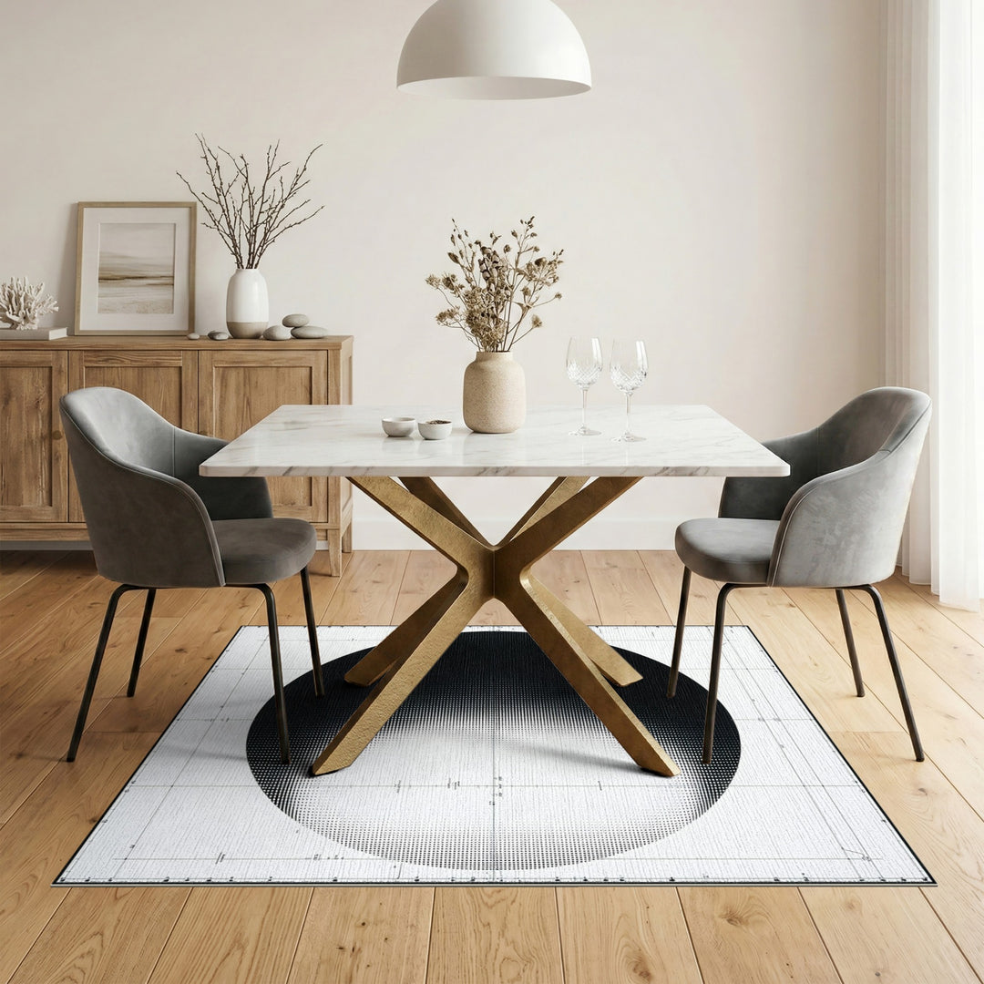 Black White Halftone Circle Area Rug