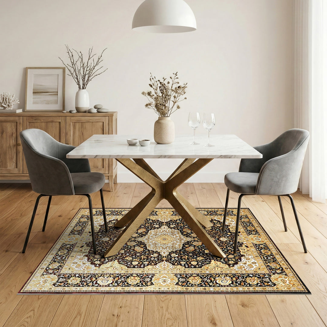 Black Ivory Persian Floral Medallion Rug