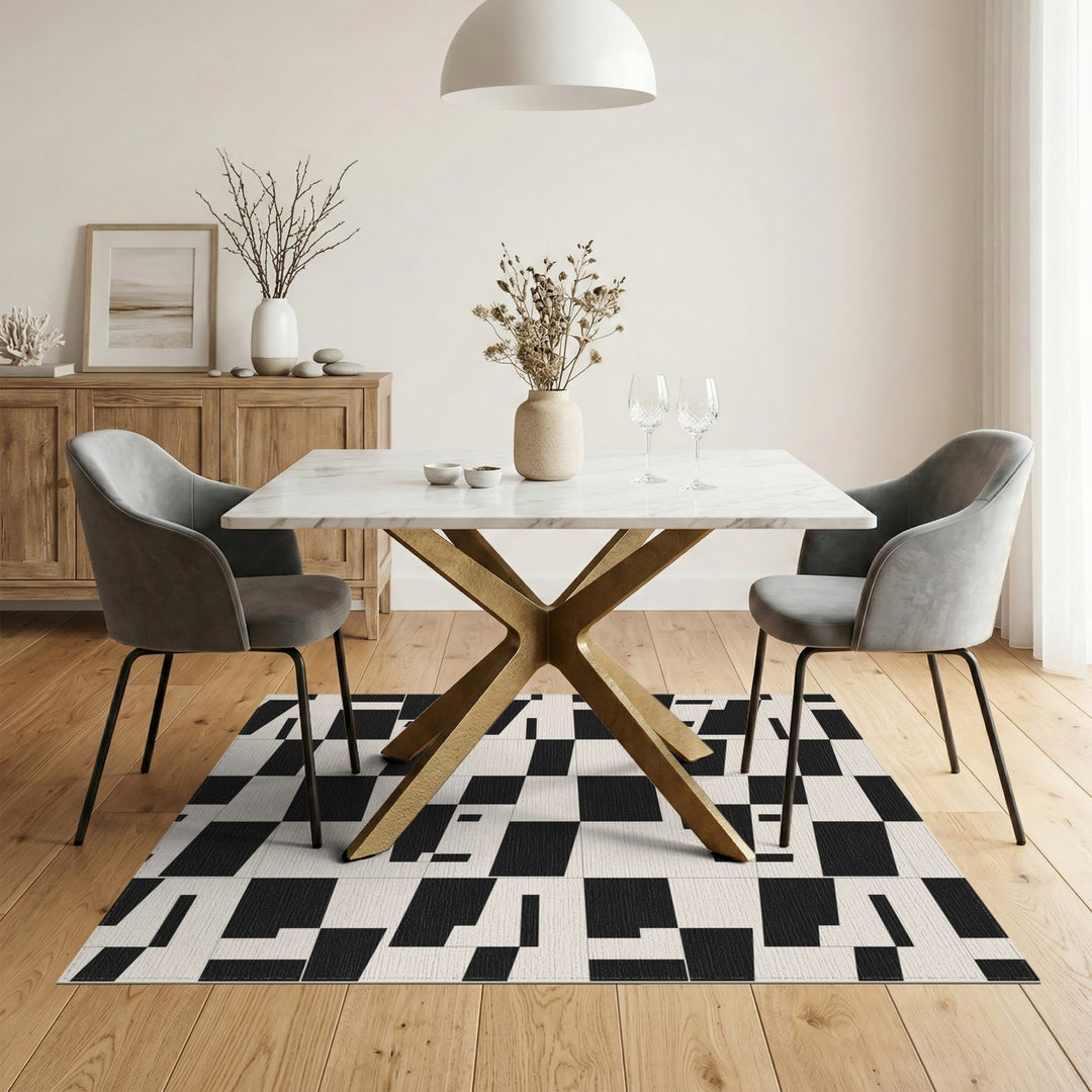 Black White Geometric Area Rug