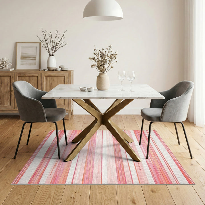 Pink Striped Geometric Pink Area Rug
