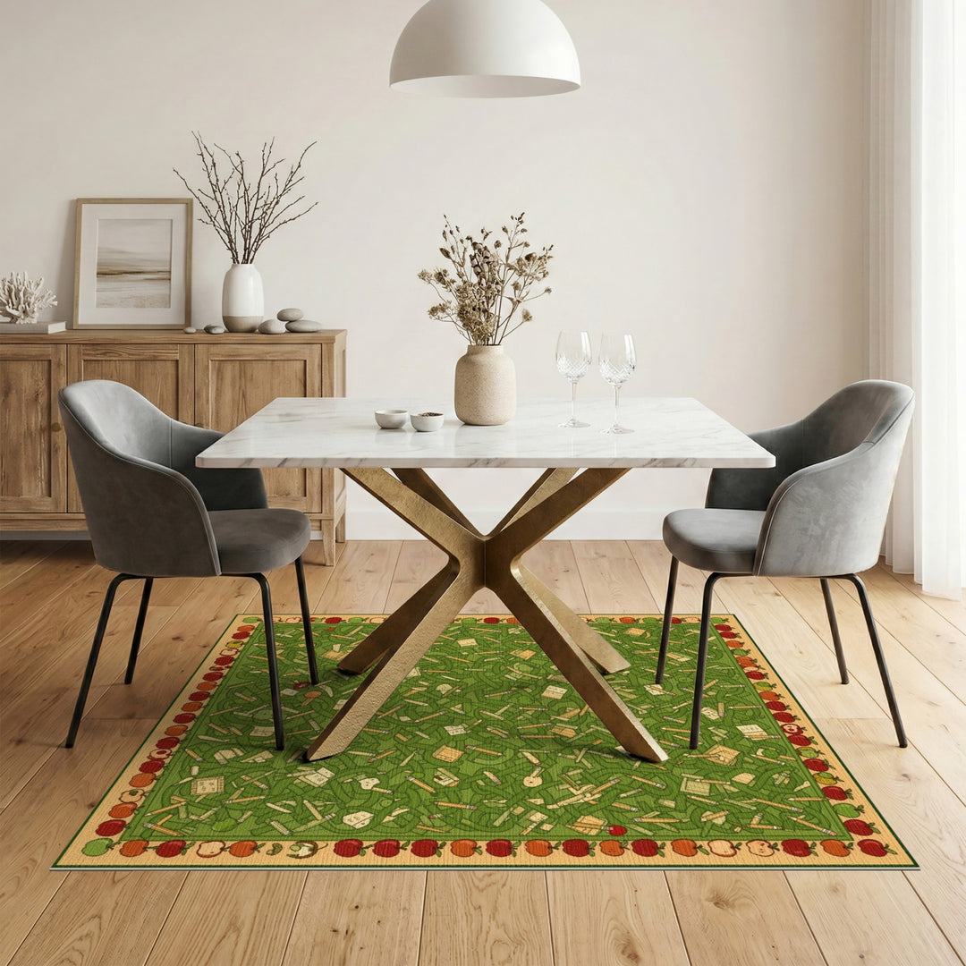 Green Apple Pencil Kids Area Rug