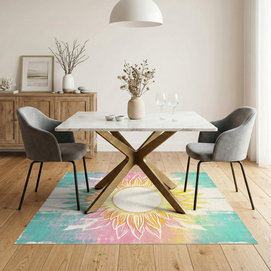 Vibrant Sunflower Distressed Vintage Rug