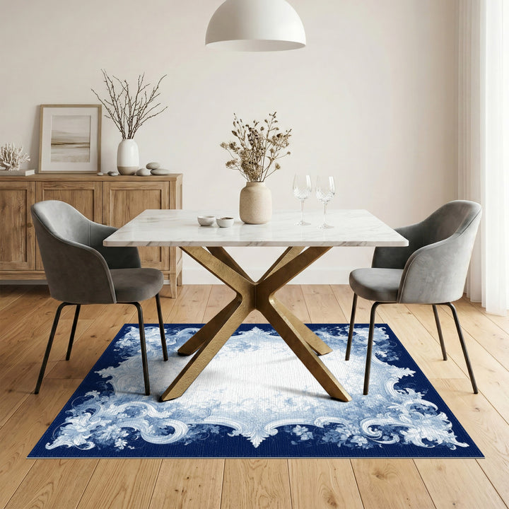 Blue Floral Vintage Ornate Area Rug