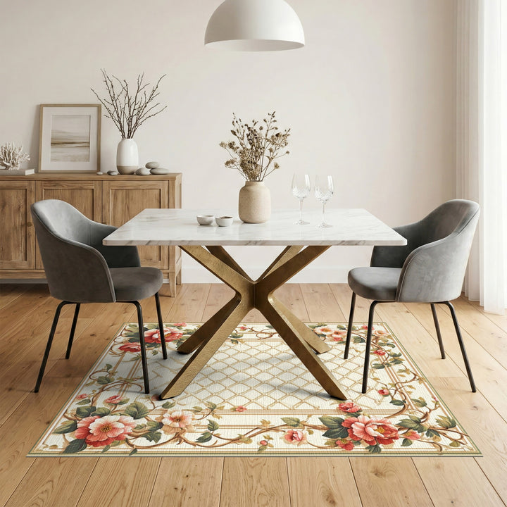 Pink Rose Trellis Vintage Area Rug