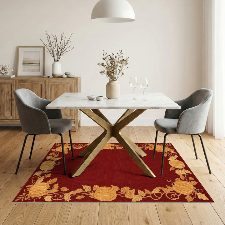 Red Pumpkin Border Area Rug