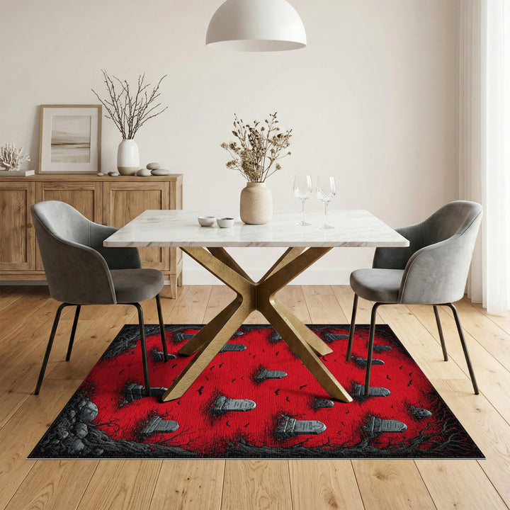 Red Graveyard Washable Area Rug
