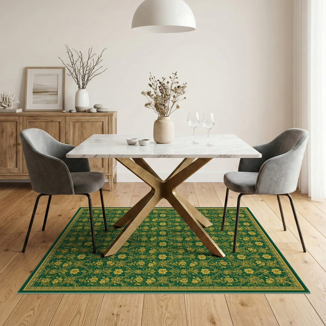 Green Gold Floral Vintage Green Area Rug
