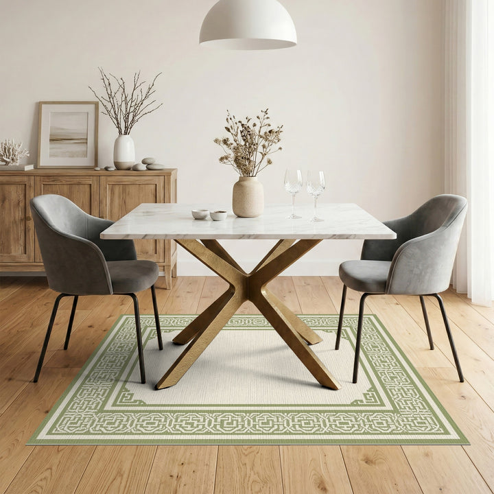 Green Geometric Border Geometric Modern Area Rug