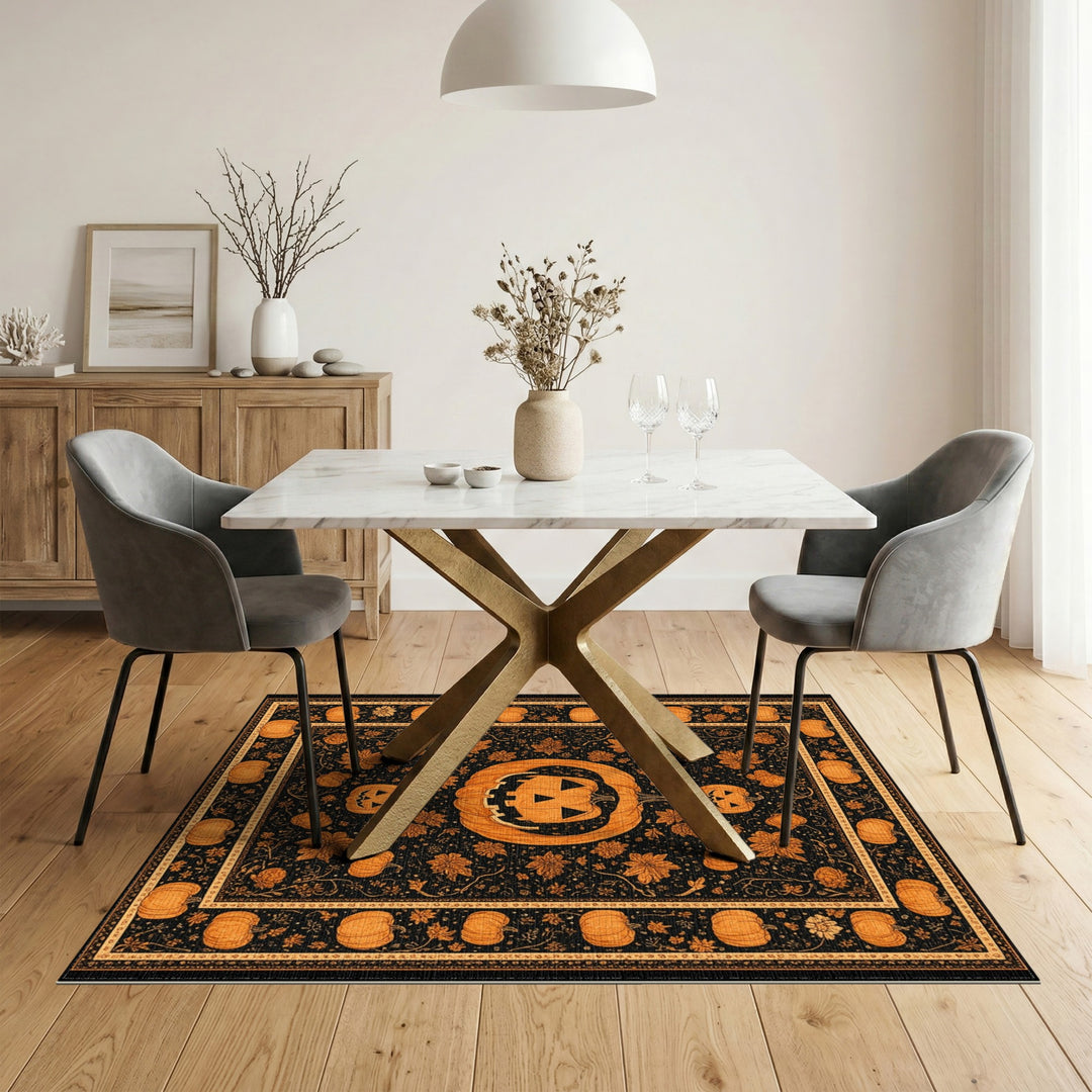 Fruit Pattern Orange Pumpkin Jack-o'-Lantern Area Rug