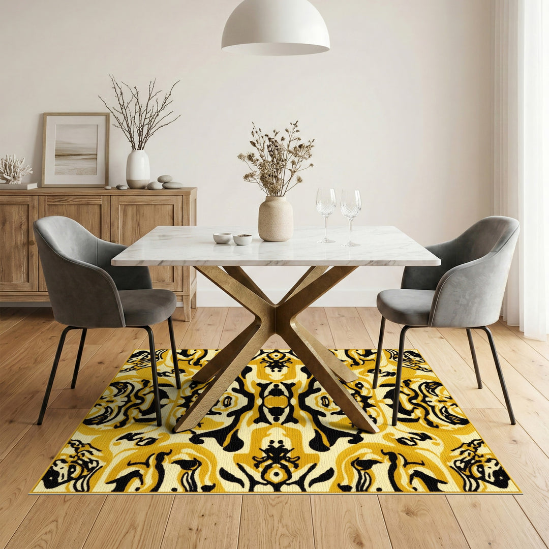 Yellow Black Geometric Abstract Area Rug