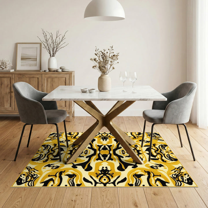 Yellow Black Geometric Abstract Area Rug