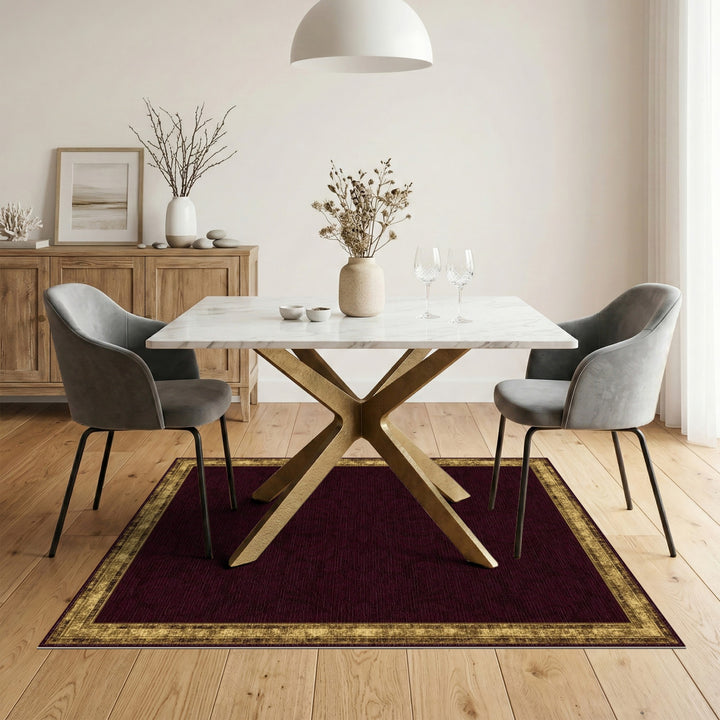 Red Damask Area Rug with Distressed Gold Border