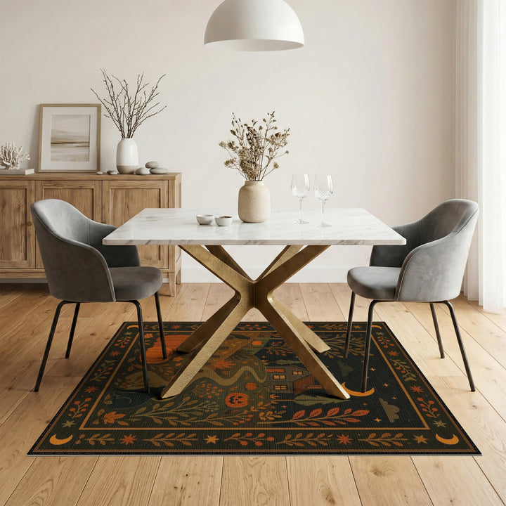 Washable Rustic Farmhouse Pumpkin Cat Area Rug