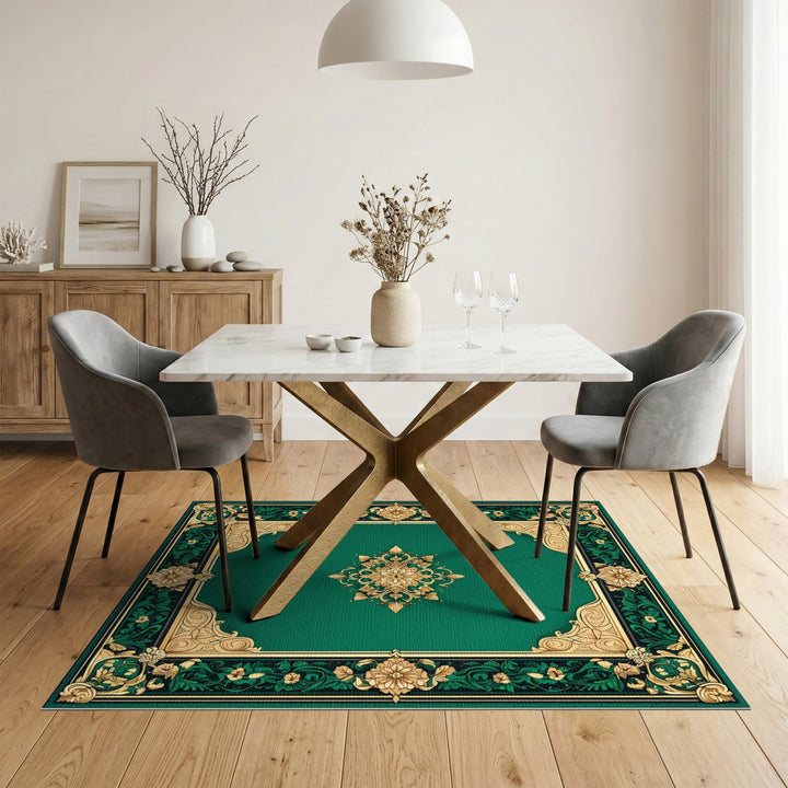 Emerald Green Floral Vintage Area Rug