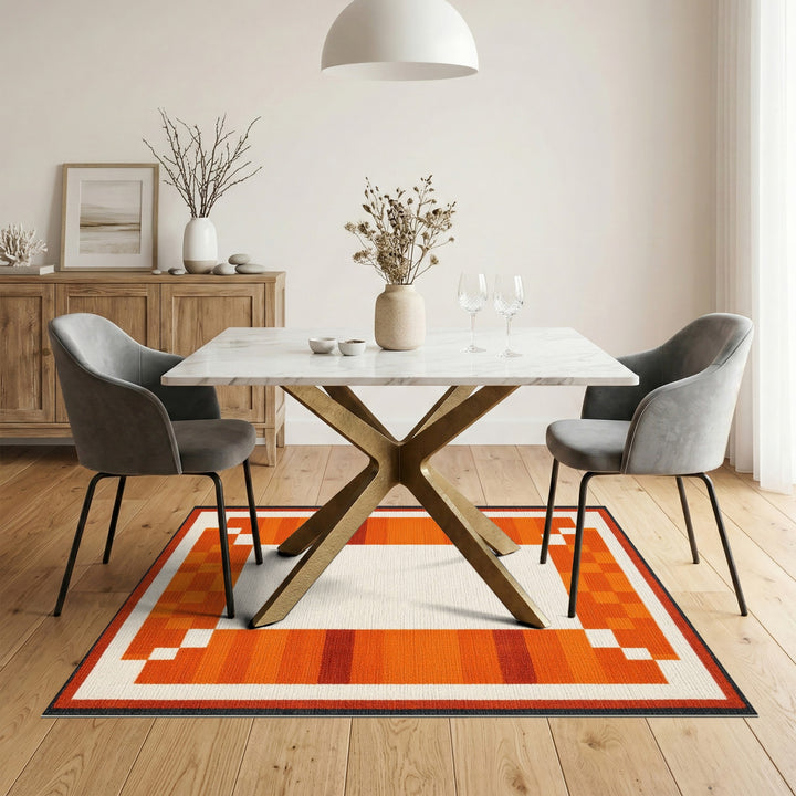 Orange Geometric Border Geometric Modern Area Rug