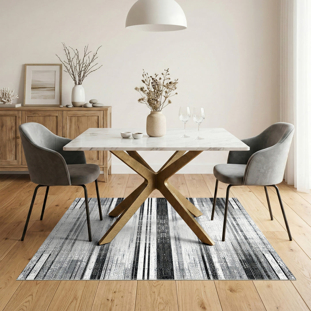 Black and White Distressed Striped Area Rug