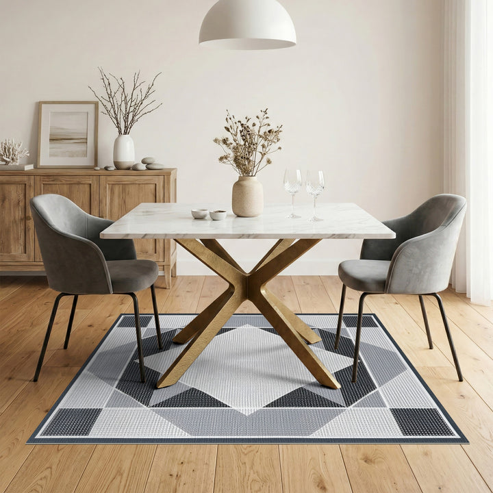 Black White Geometric Diamond Area Rug