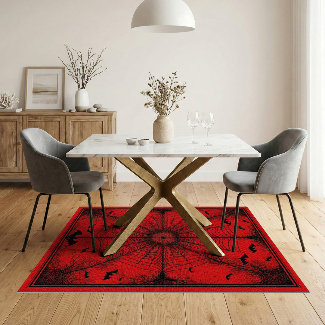 Red Spider Web Bat Area Rug