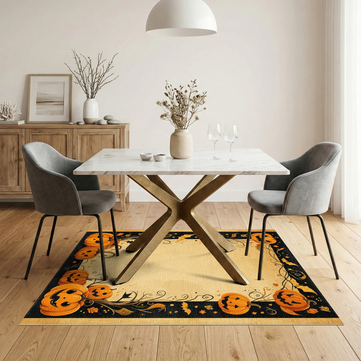 Vintage Halloween Pumpkin Border Area Rug