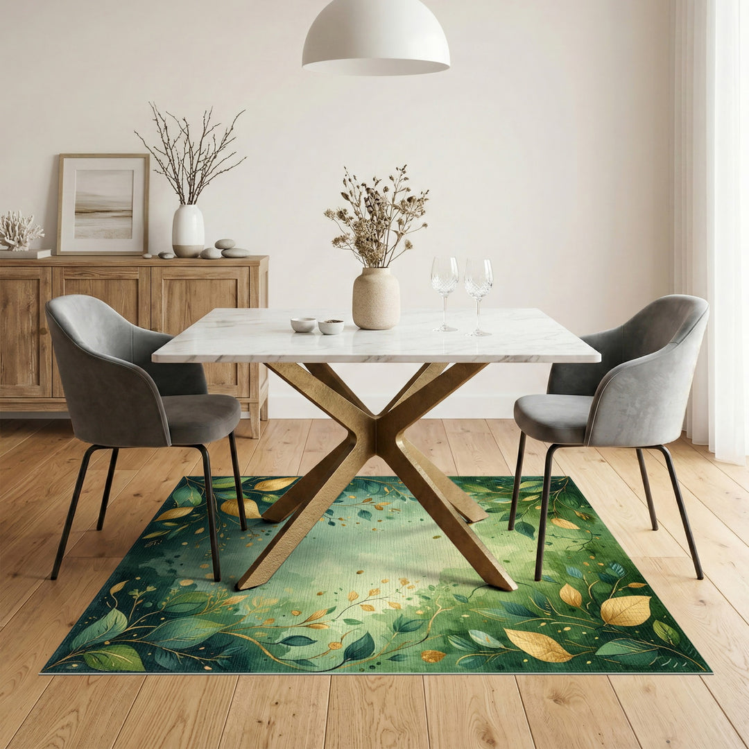 Green Lush Green Leaf Botanical Area Rug