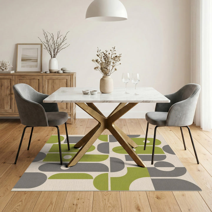 Green Geometric Green Area Rug