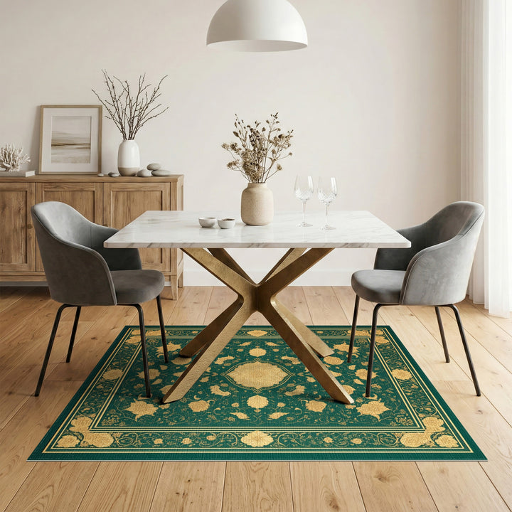 Green Gold Floral Persian Traditional Persian Area Rug