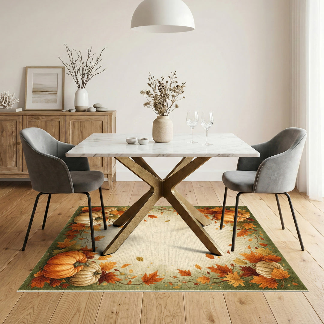 Orange Rustic Farmhouse Autumn Pumpkin Harvest Area Rug
