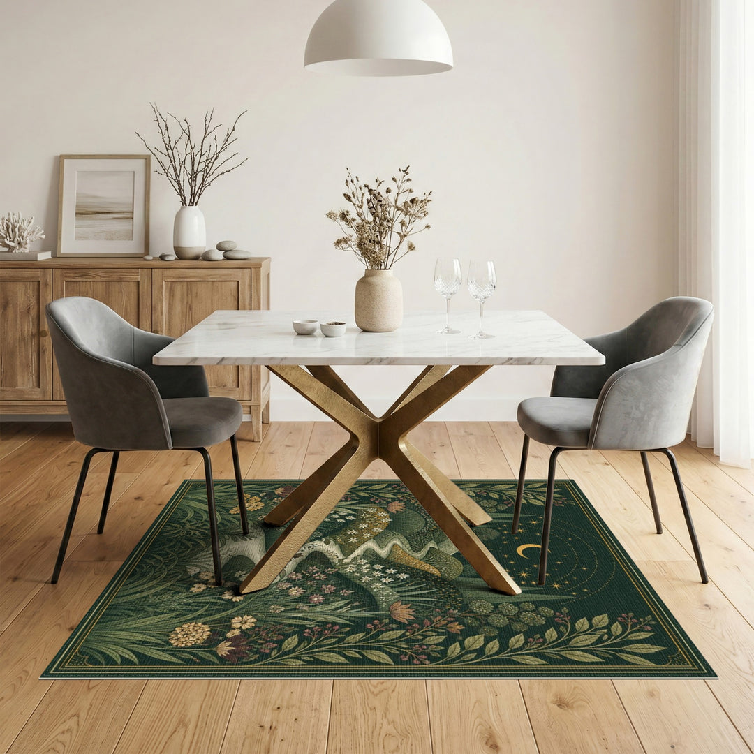 Moonlit Floral Path Green Area Rug