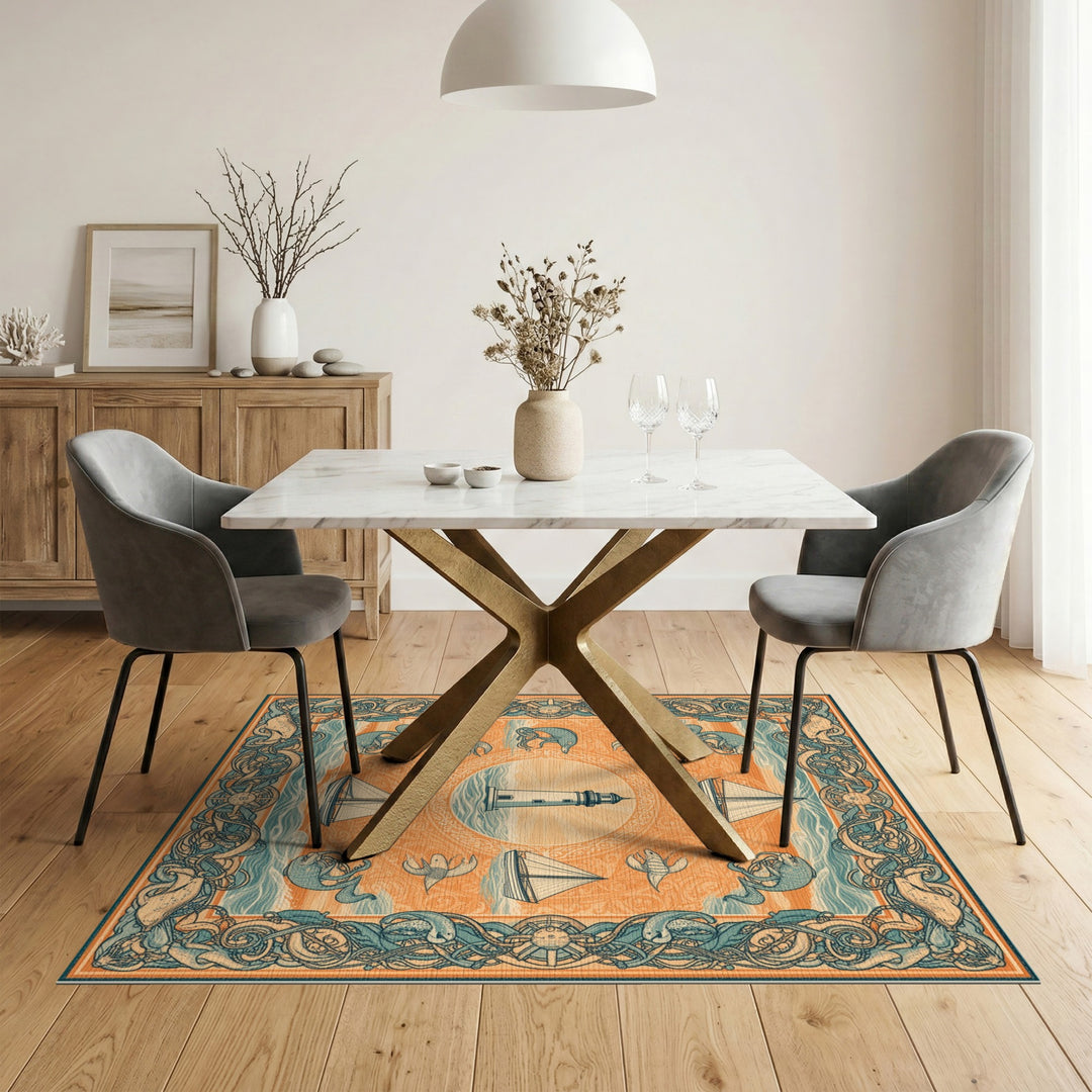 Coastal Lighthouse Octopus Area Rug